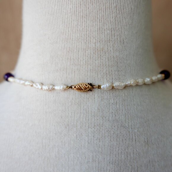Vintage Pearl & Amethyst Necklace with 14K Gold Clasp - Picture 6 of 8